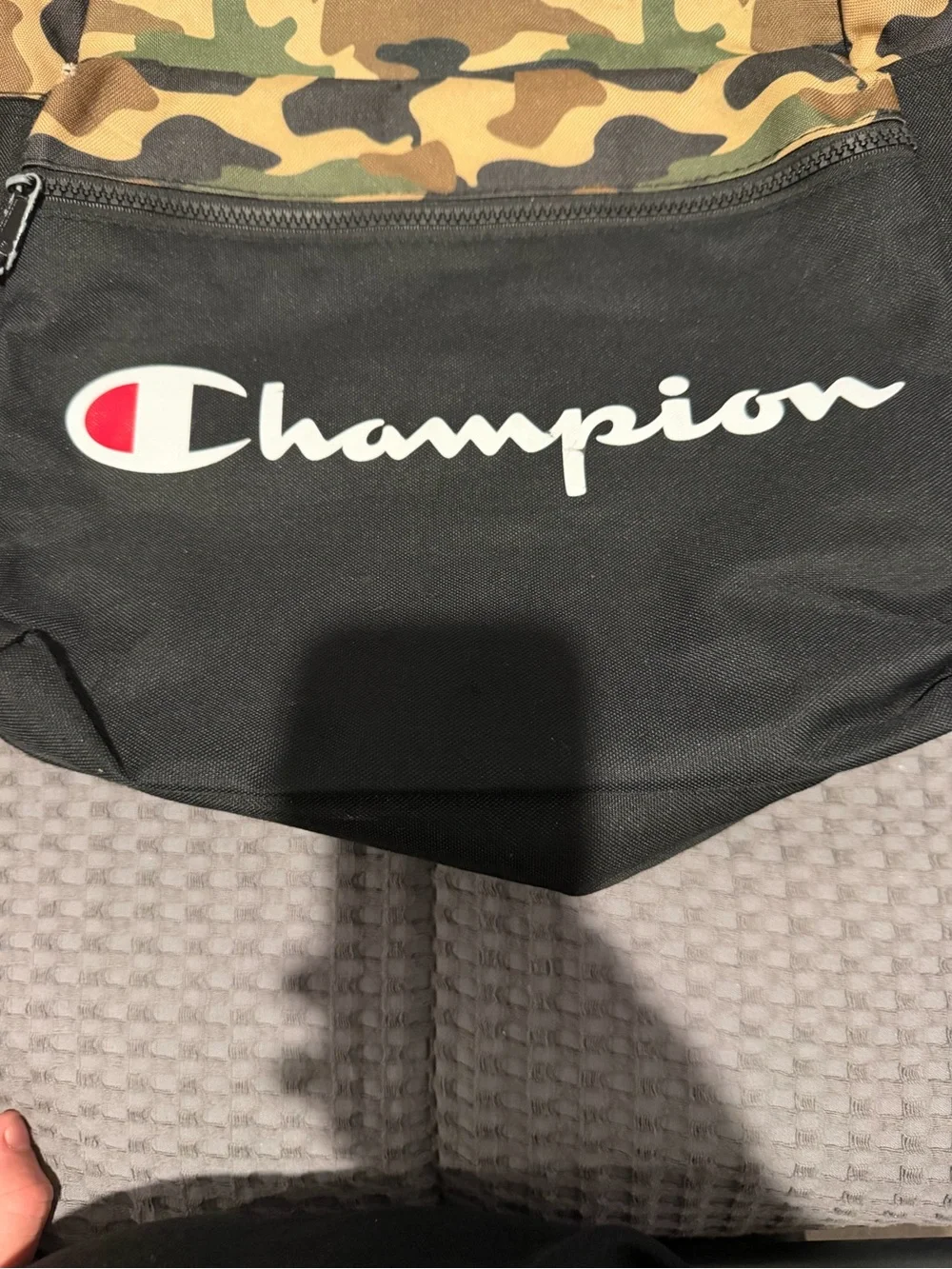 Champion “Manuscript” Camo Backpack Black Green Tan Camouflage.